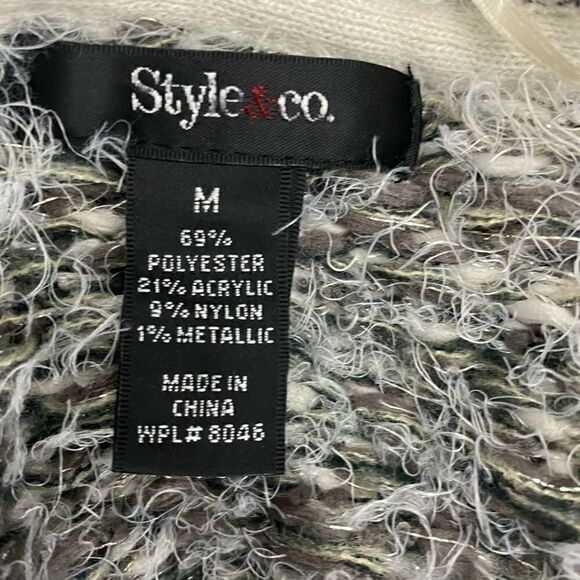 Style & Co White/Gray Soft Fuzzy Sweater - Picture 4 of 5